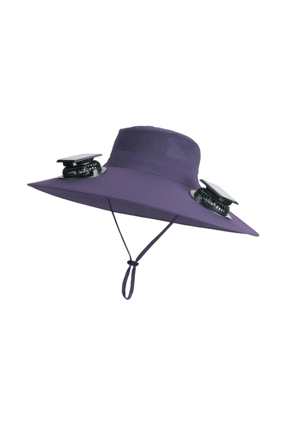 Solar Fan Hat Breathable Gifts Wide Brim for Hiking Trekking Backpacking Camping Purple
