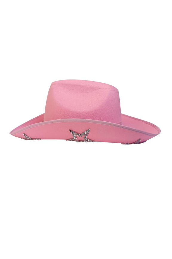 Sparkling Rhinestone Bridal Cowboy Hat Costume Hat Generous Felt Cloth Wide Brim Pink