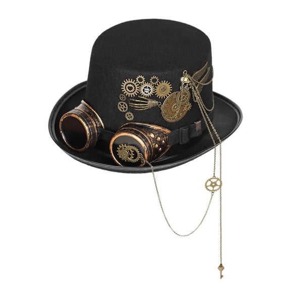 Wxqbjtam Steampunk Top Hat with Glasses and Gears for Women Men, Black, Accessory, Headwear, Steampunk, 80s, Theme Party, Carnival