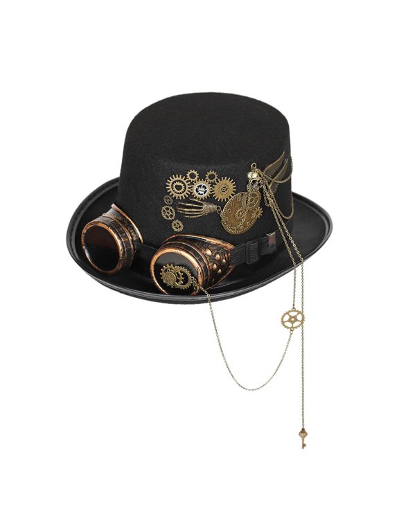 Steampunk Top Hat with Glasses and Gears for Women Men, Black, Accessory, Headwear, Steampunk, 80s, Theme Party, Carnival