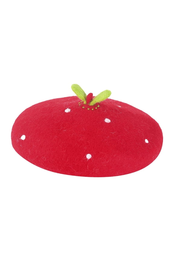 Strawberry Beret Comfortable Trendy Soft Portable Causal Fruit Hat Wool Cap for