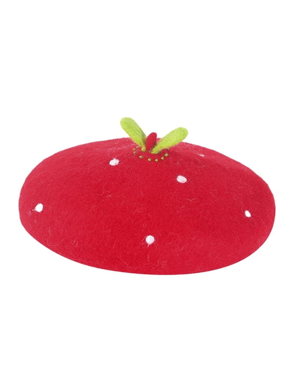Strawberry Beret Comfortable Trendy Soft Portable Causal Fruit Hat Wool Cap for