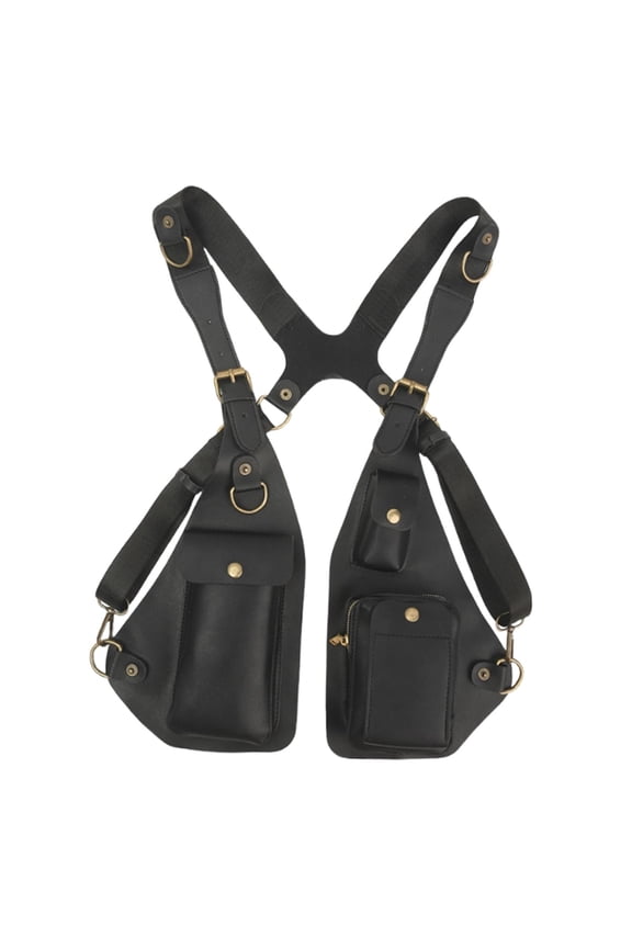 Underarm Shoulder Bag Cycling Steampunk Fashion Multipurpose PU Leather Vest Bag Black
