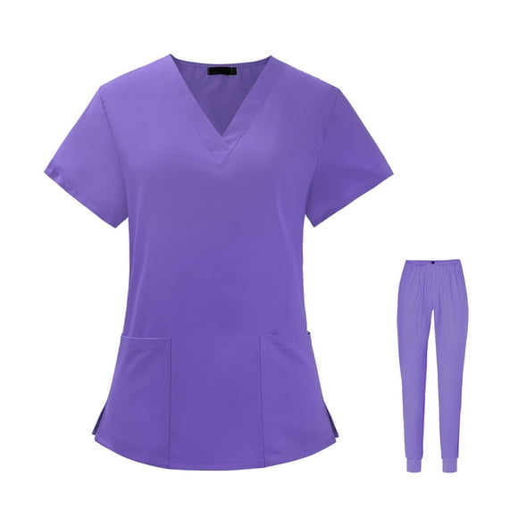 Uniform Scrub Set Top and Pants Comfortable Solid Multi Stretch Machine Washable Violet L
