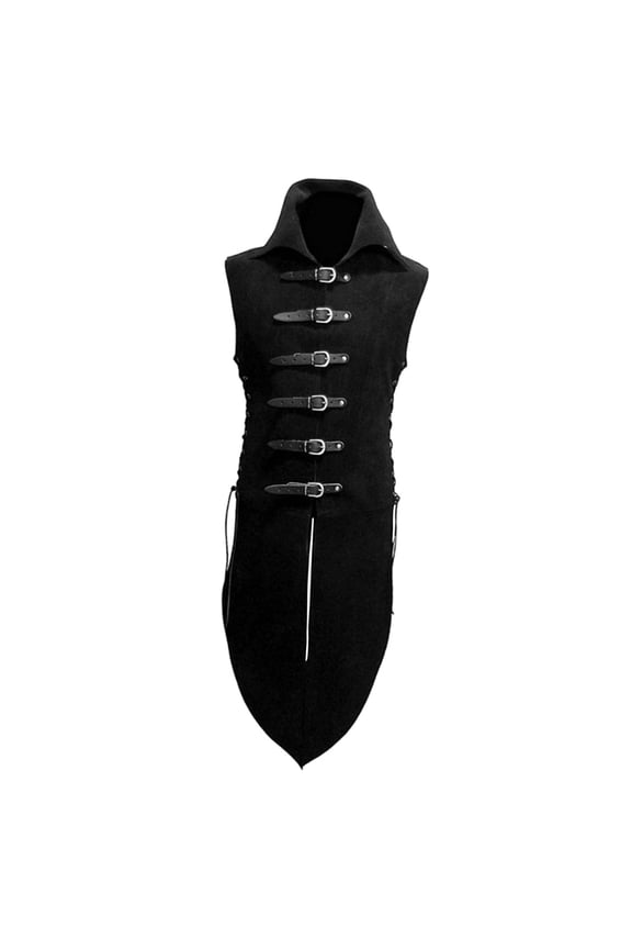 Unisex Medieval Cosplay Vest Waistcoat Mid-Long Sleeveless Leather Buckle Gothic L