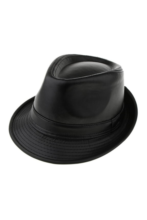 Unisex Retro Faux Leather Pork Pie Hat Classic Gentleman Flat Top Fedora Cap58CM