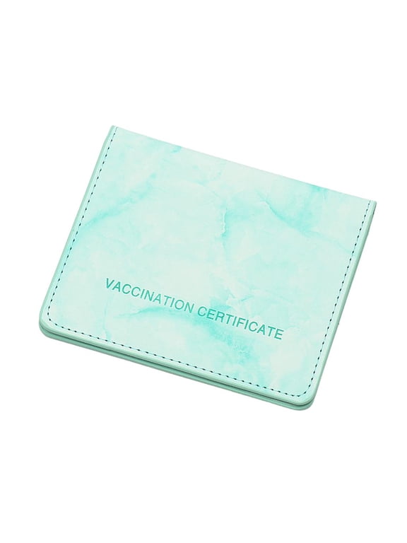 Vaccination Card Protector Slim Leather Wallet for Documents Light green