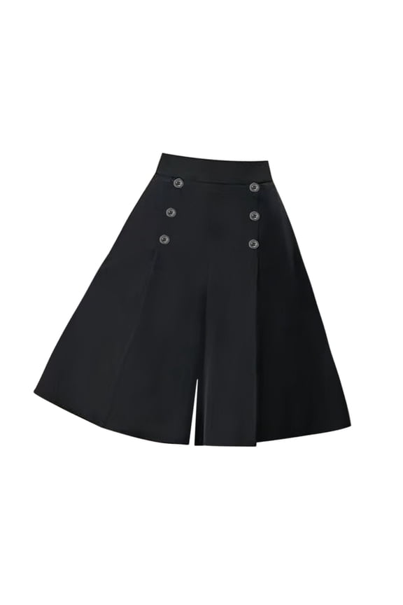 Women Cropped Culottes Knee Length Pants Versatile Elegant Wide Leg Pants Casual Black XL
