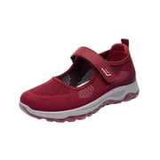 Wxqbjtam Women Elderly Mesh Sneakers, Casual Flats Everyday Shoes, Trainers Walking Shoe, 38 Red