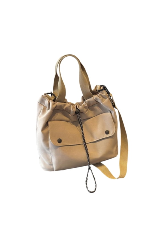 Women Shoulder Handbag Elegant with Handles Portable Drawstring Closure Shoulder Khaki