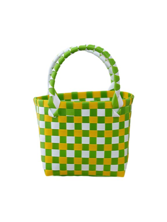 Women Woven Handbag Elegant Large Capacity Open Tote Shopping Storage Basket for light green