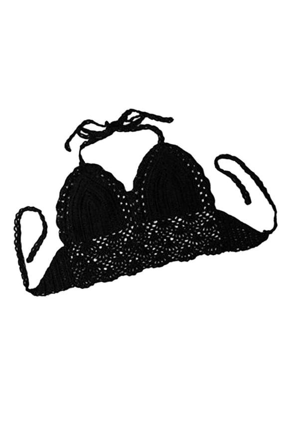 Women's Crochet Hollow Out Sleeveless Low Waist Bikini Tops Swimsuit Black