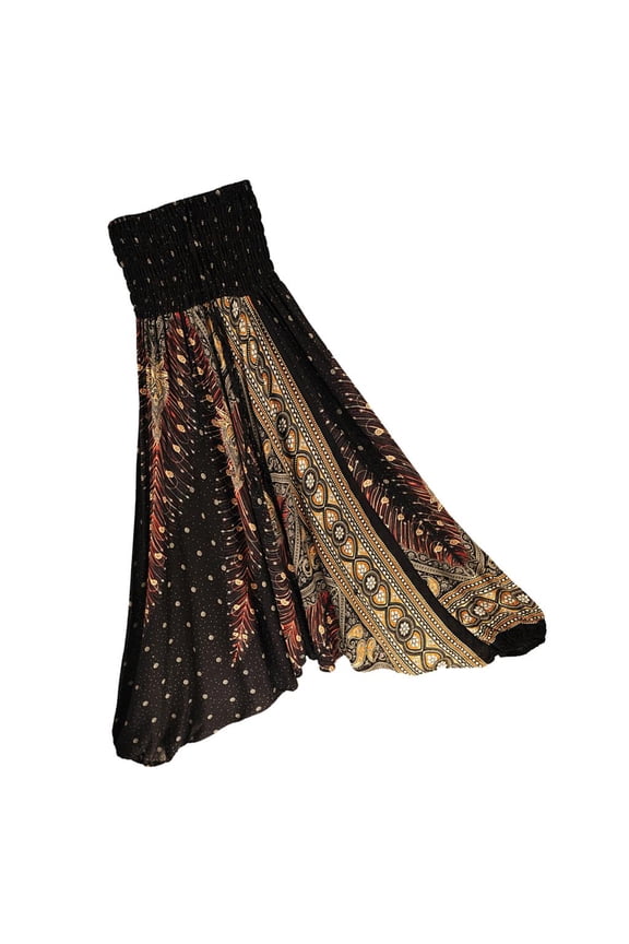 Women's Floral Print Harem Pants Boho Yoga Pants Long Beach Pants Black