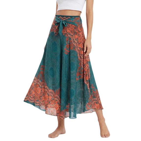 Wxqbjtam Women's Long Hippie Bohemian Skirt Gypsy Dress Boho Clothes Skirt - Green, as