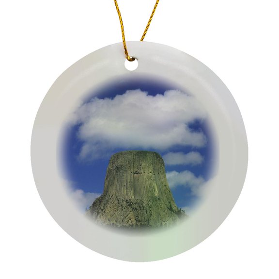 3drose, Wy, Devils Tower Nm, Columnar Basalt Rock Formation - Us51 Ksc0007 - Kevin Schafer, Circle Porcelain Ornament