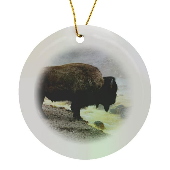 3drose, Wy, Yellowstone Np, Midway Geyser Basin. American Bison., Circle Porcelain Ornament