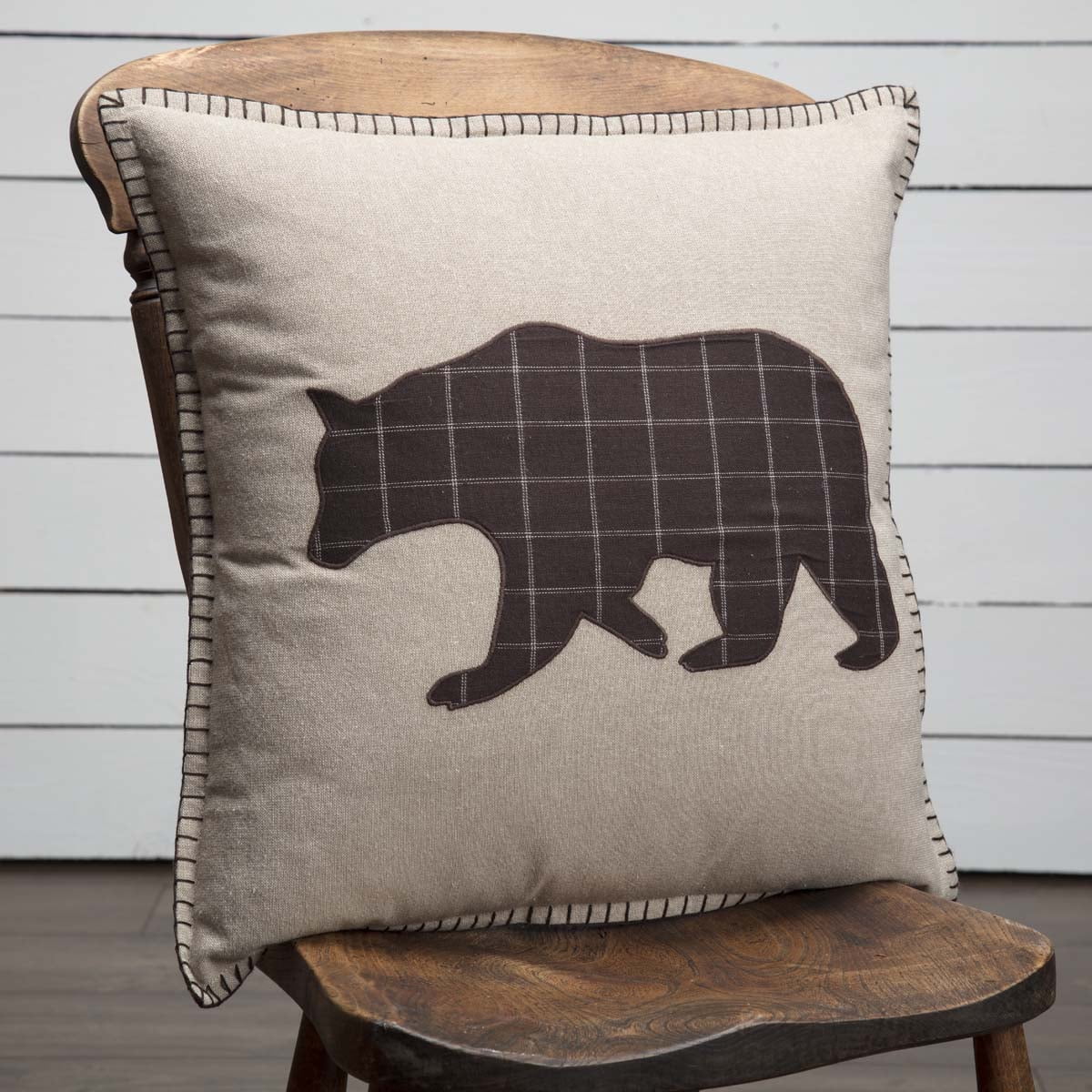 Wyatt 18" Tan and Espresso Cotton Bear Applique Pillow