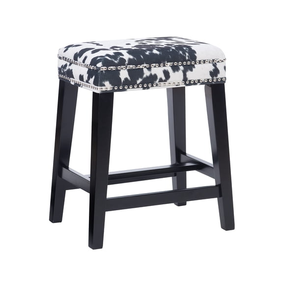 Wyatt Black Counter Height Bar Stool With Cow Print Upholstery