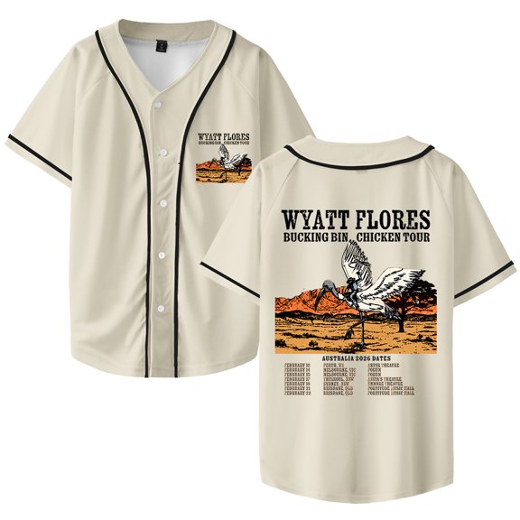 Wyatt Flores Bucking Bin Chicken Tour 2026 Merch Baseball Jersey V-Neck Shirt Women Men Short Sleeve Streetwear Clothes