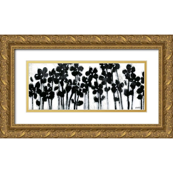 Wyatt Jr., Norman 24x12 Gold Ornate Wood Framed with Double Matting Museum Art Print Titled - Black Flowers on White II