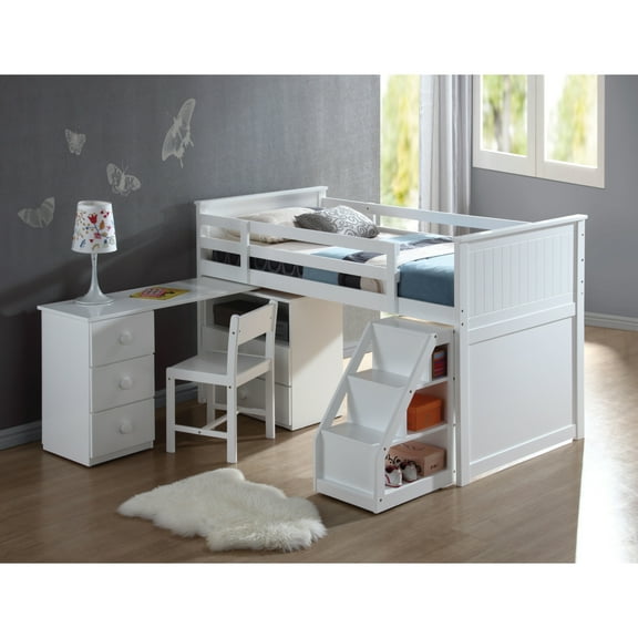 Wyatt Loft Bed Chest Desk and Ladder In White - Saltoro Sherpi