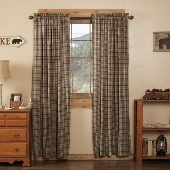 VHC Brands Rustic & Lodge Window Wyatt Curtain Panel Pair, Khaki Tan