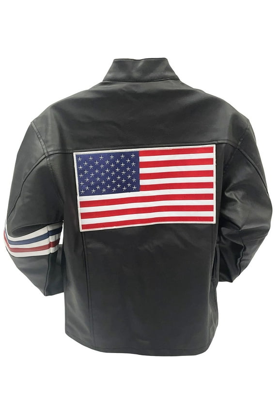 Wyatt Williams American Flag Faux Leather Jacket - Mens 2XL