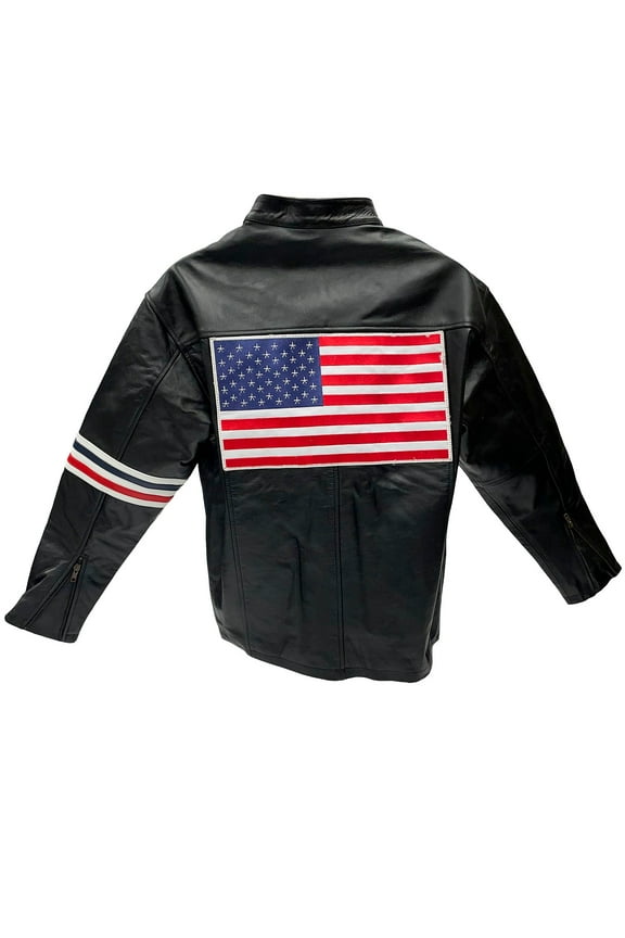 Wyatt Williams American Flag Genuine Leather Jacket - Mens Medium