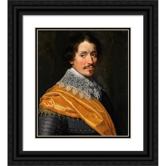 Wybrand de Geest 20x23 Black Ornate Framed Double Matted Museum Art Print Titled: Portrait of an Officer (C. 1625 - C. 1635)