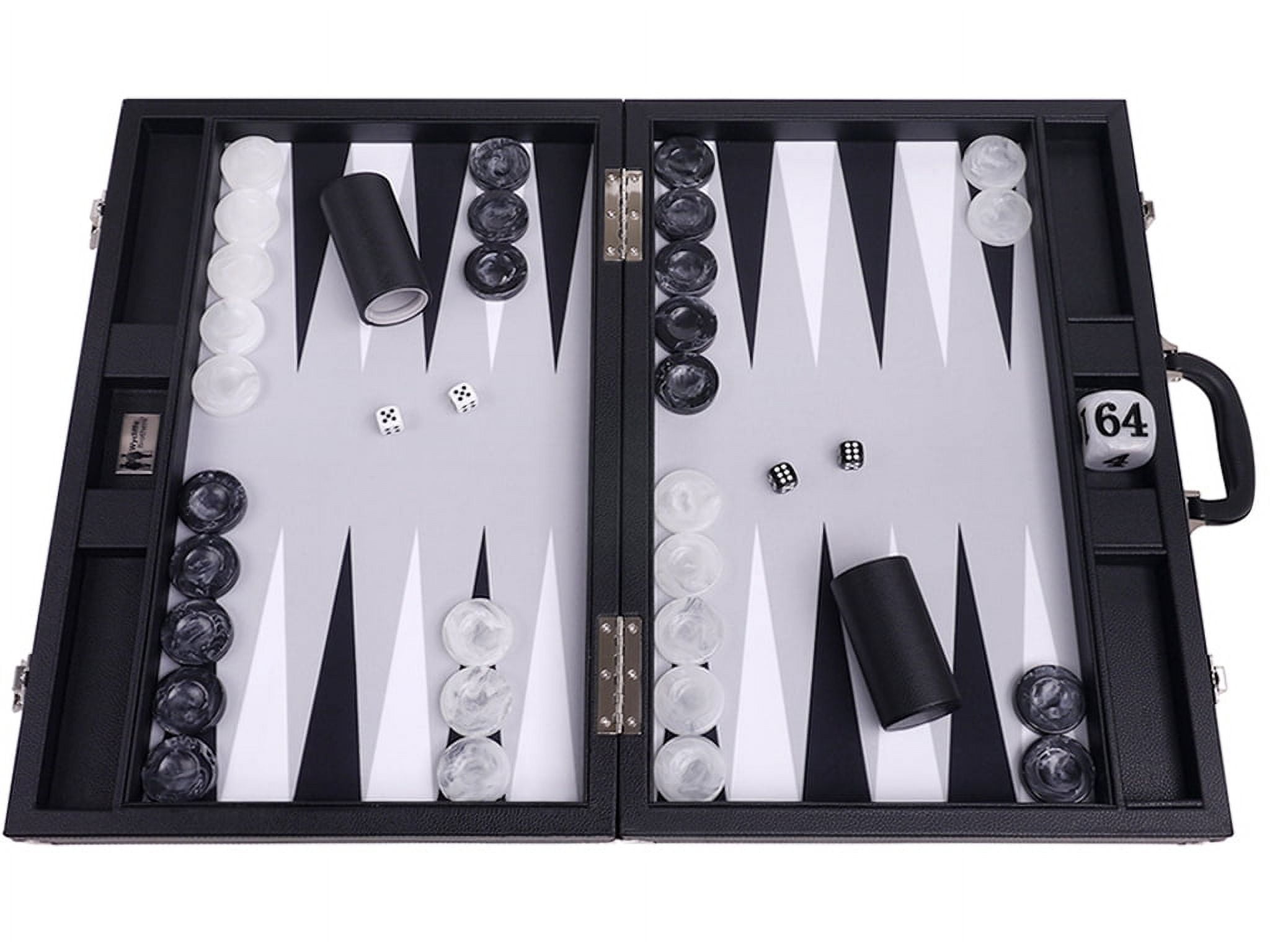 Wycliffe Brothers 21-inch Tournament Backgammon Set - Black Case with Grey Field - Masters Edition