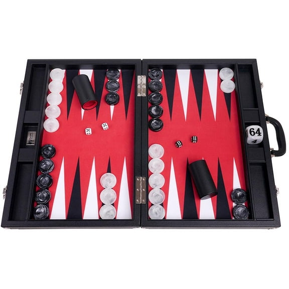 Wycliffe Brothers 21-inch Tournament Backgammon Set - Black Case with Red Field - Masters Edition