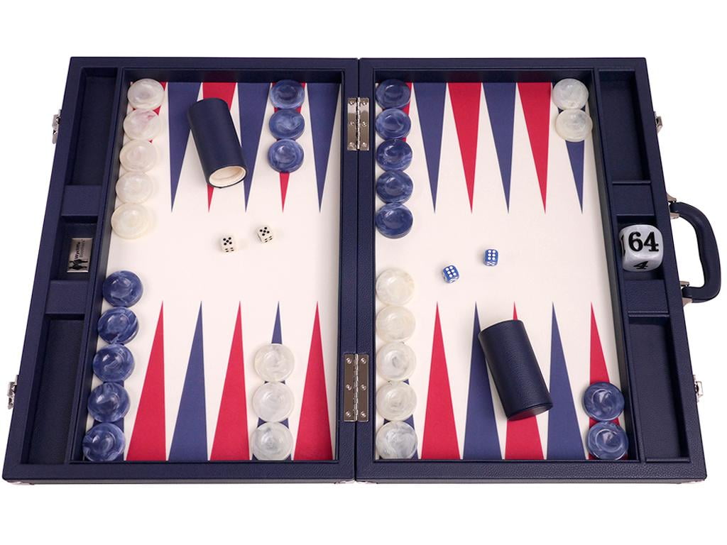 Wycliffe Brothers 21-inch Tournament Backgammon Set - Blue Case with Vanilla Field - Masters Edition