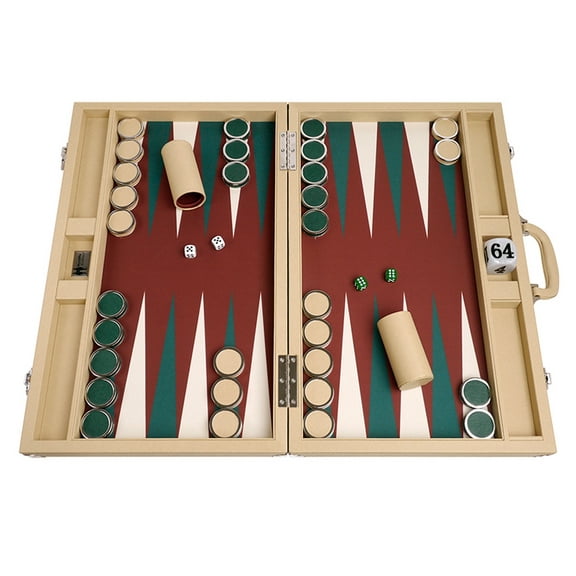 Wycliffe Brothers 23-inch Backgammon Set with 1.75-inch Nickel Checkers - Tan Case with Brown Field - Prestige Class
