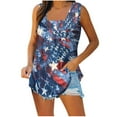 thumbnail image 1 of Wycnly 4th of July Tank Top for Women Breathable Comfy Pleated Hem Shirts Independence Day Tunic Vest Summer US Flag Print Square Neck Sleeveless Fashion Blouses Blue l, 1 of 4