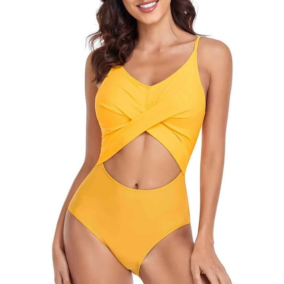 Wycnly Bathing Suits for Women Womens Swimsuits High Waist Bathing Suits Women Summer Beach Strap Cut out Monokini Swimwear Ladies Girls Fashion Color Block Bikini One Piece Swimsuit
