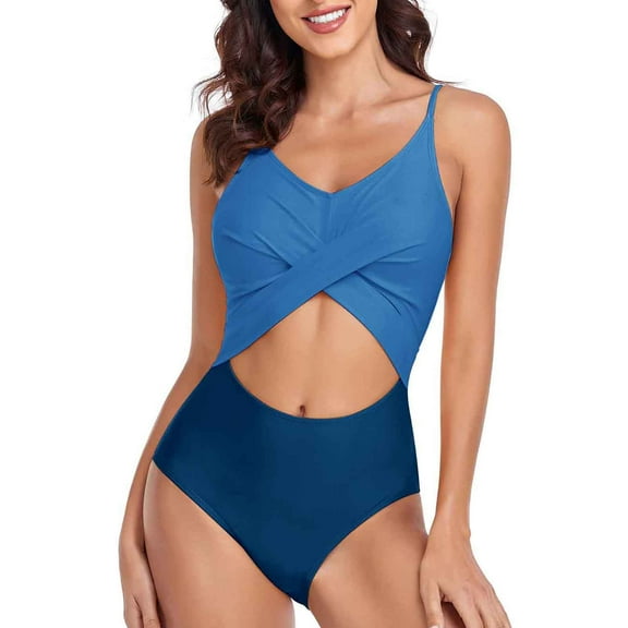 Wycnly Bathing Suits for Women Womens Swimsuits High Waist Bathing Suits Women Summer Beach Strap Cut out Monokini Swimwear Ladies Girls Fashion Color Block Bikini One Piece Swimsuit