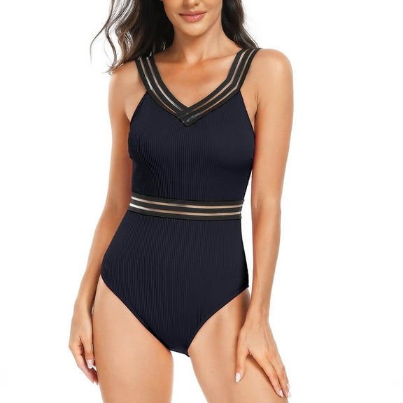 Wycnly Bathing Suits for Women Womens Swimsuits Womens High Waist Bathing Suit Girls Slim Mesh Patchwork Strap Athletic Swimwear Ladies Solid Sports Swimsuit with Padded One Piece Swimsuit