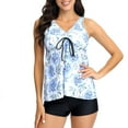 thumbnail image 1 of Wycnly Bathing Suits for Women Womens Swimsuits Two Piece Swimsuits for Women Summer Fashion Floral Tie Front Modest Beachwear Ladies High Waist Bikini Swimwear with Boyshort Tankini Bathing Suit, 1 of 7