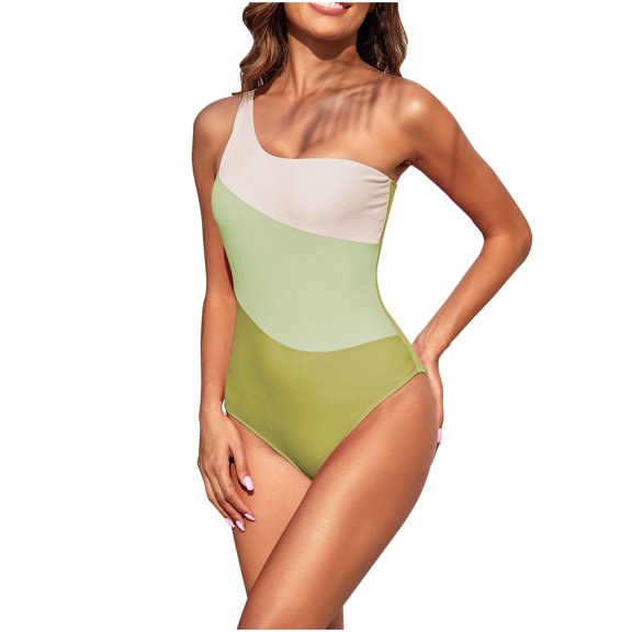 Wycnly Bathing Suits for Women Womens Swimsuits Womens One Piece Bathing Suit Fashion Color Block One Shoulder Athletic Swimwear Girls Ladies High Waist Tankini Beachwear One Piece Swimsuit