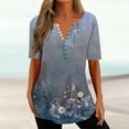 thumbnail image 1 of Wycnly Blouses for Women Summer Tunic Tops Plus Size Tops for Women Vintage Floral Print Button up Hem Shirts Summer V Neck Short Sleeve Lightweight Ladies Blouses, 1 of 5