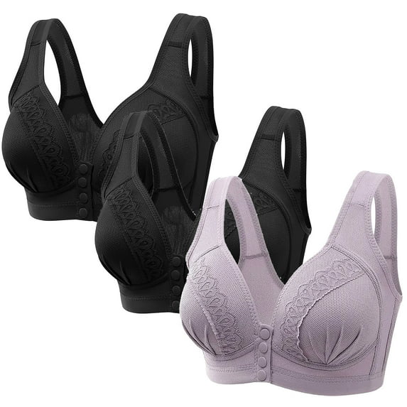 Wycnly Bras for Women,Womens Push Up Bras,3pcs Plus Size Bras for Women Front Closure No Rims Seamless Wirefree Bralettes Ladies Elder Full Coverage Compression Bra