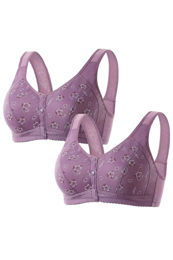 Bras for Women,Womens Wireless Bras,2pcs Bras for Women Plus Size Front Closure Full Coverage Wirefree Sports Bra Ladies Elders Compression Push up Bralettes