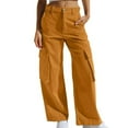 thumbnail image 1 of Wycnly Cargo Pants for Women Cargo Pants for Women Casual Solid Button Mid Waist Straight Leg Long Pants Fashion Loose Stretchy Denim Pants Jeans Work Trouser with Pocket Under $5, 1 of 6