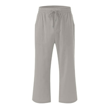 Wycnly Clearance Deals Capri Pants for Women Womens Drawstring Elastic Waist Capris Pants Summer Casual Plus Size Button Straight Leg 3/4 Trousers Comfy Cotton Linen Pocket Cropped Pants Under $5