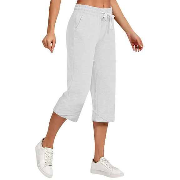 Wycnly Capris for Women Capri Pants for Women Casual Summer Cotton Linen Plus Size Straight Leg Cropped Pants Solid Drawstring High Waist Leisure Wear Pocket 3/4 Pants