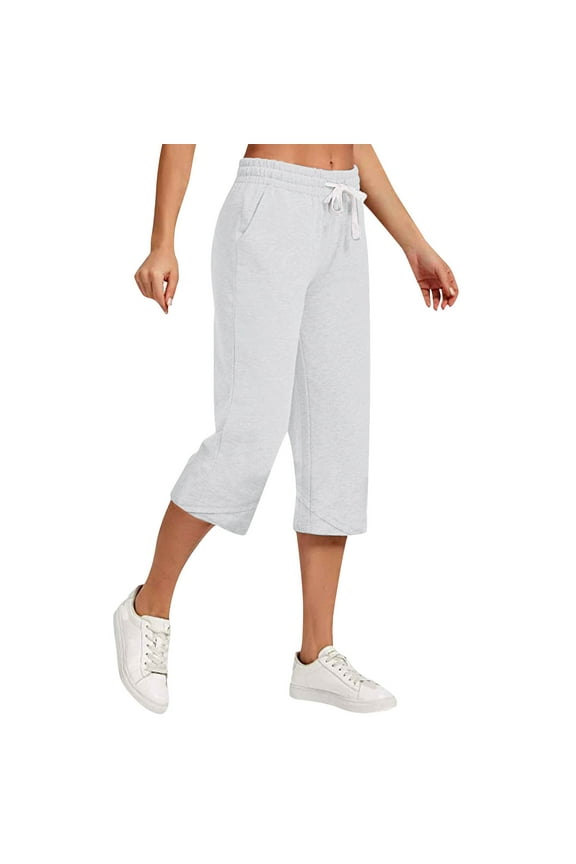 Capris for Women Capri Pants for Women Casual Summer Cotton Linen Plus Size Straight Leg Cropped Pants Solid Drawstring High Waist Leisure Wear Pocket 3/4 Pants