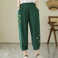 thumbnail image 1 of Wycnly Pants for Women Womens Harem Pants Vintage Cotton Linen Floral Embroidery Cropped Pants Summer Casual Elastic Waist Loose Straight Leg Crop Trousers with Pockets, 1 of 5