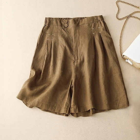 Wycnly Shorts for Women Womens Shorts Casual Summer Button up High Waist Loose Wide Leg Short Pants Fashion Pleated Solid Soft Cotton Linen Shorts with Pockets