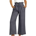 thumbnail image 1 of Wycnly Palazzo Pants for Women Linen Long Pants for Women Casual Solid Drawstring Elastic Waist Plus Size Wide Leg Palazzo Pants Cotton Linen Comfy Trousers with Pocket Under $5, 1 of 6