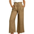 thumbnail image 1 of Wycnly Womens Palazzo Pants Linen Long Pants for Women Casual Solid Drawstring Elastic Waist Plus Size Wide Leg Palazzo Pants Cotton Linen Comfy Trousers with Pocket Fall, 1 of 6